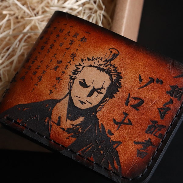 Zoro, anime wallet, FAN ART, Pirate Hunter, minimalist leather wallet Japanese Manga Wallet anime gift, handmade samurai wallet Personalized