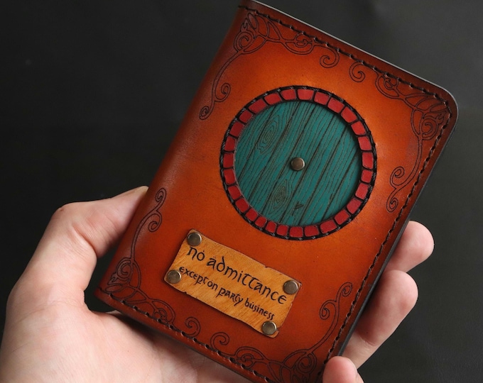 Handmade Leather Fantasy Wallet, Hand Dyed Leather, Custom Engraved Leather, Book Lover Gift, Travel Inspired Wallet, Fantasy Gift