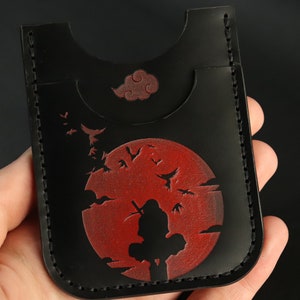 tarjetero anime, cuero, hecho a mano, regalo anime, ninja, diseño japonés, billetera personalizada, manga, billetera minimalista