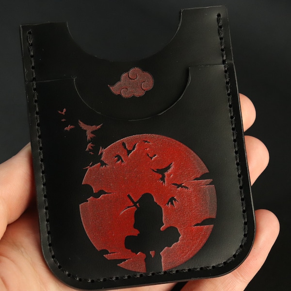 anime cardholder, leather, handmade, anime gift, ninja, japanese design, personalized wallet, manga, minimalist wallet