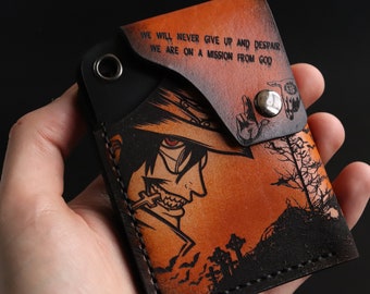 leather wallet, Hellsing, Dracula, anime inspired, fan art,  minimalist Wallet, handmade, True Vampire, demon wallet manga anime gift