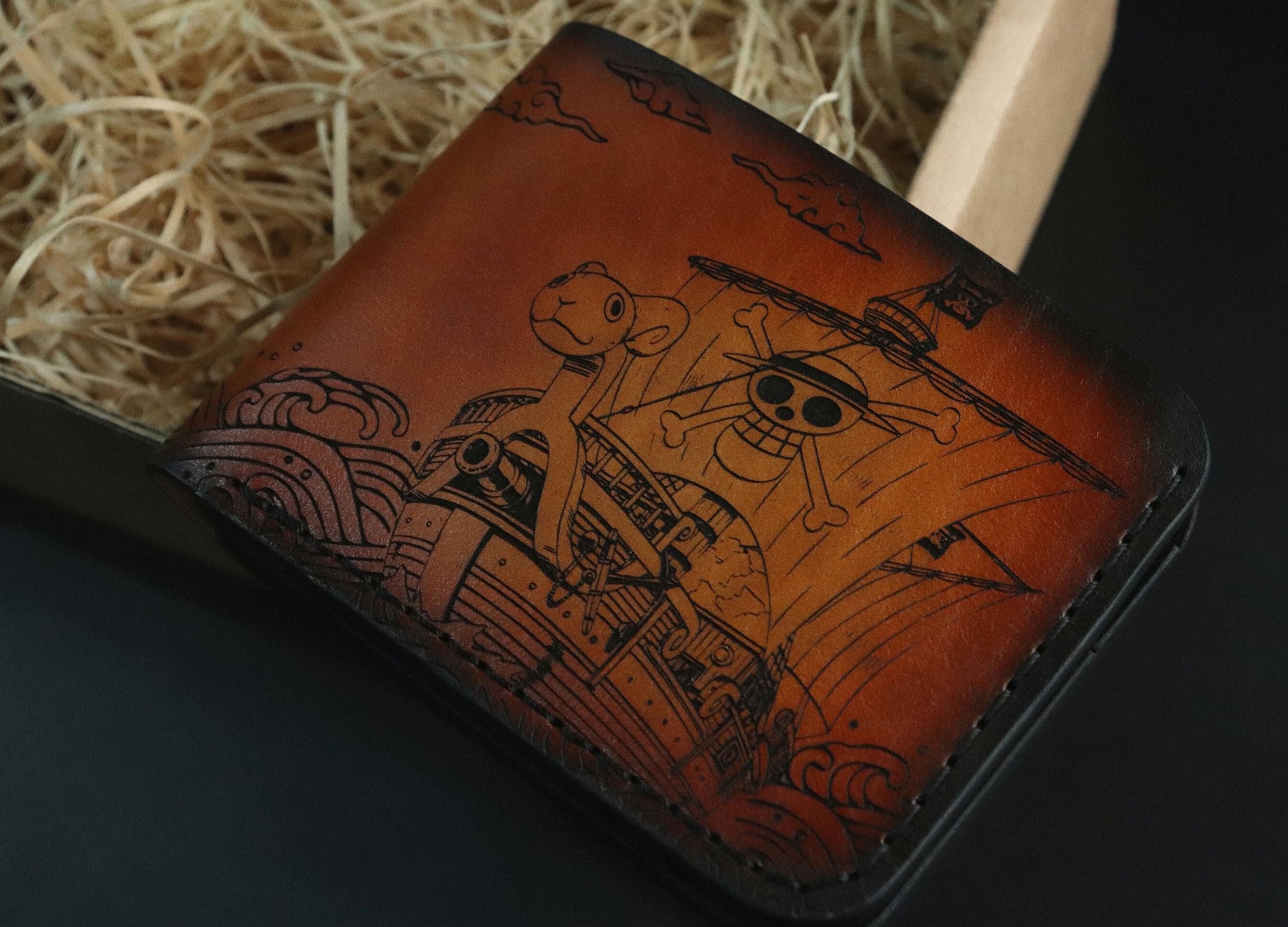 Handmade Leather Wallet, Pirate Ship, Personalized Wallet, Fan Art