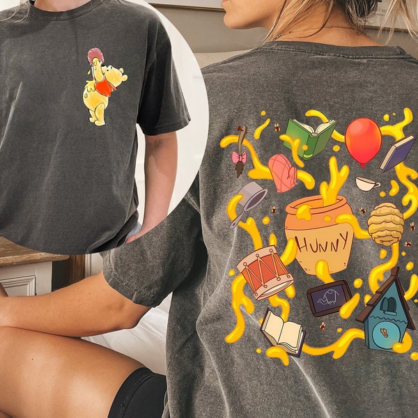 Vintage Hunny Pooh Shirt, Winnie the Pooh Sweatshirt, Winnie the Pooh Kid Shirt, Disney Matching Family Shirt, Pooh 2 Side Shirt.