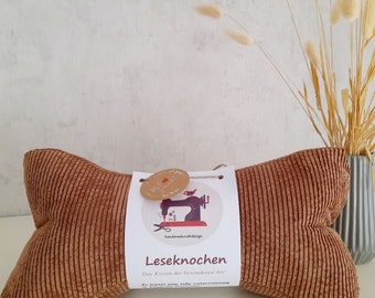Cord Leseknochen Nackenkissen 36x18 cm, Handmade hellbraun