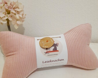 Cord Leseknochen Nackenkissen 36x18 cm,  Handmade rosa