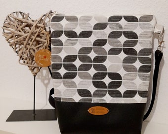 Umhängetasche Handtasche Schultertasche Damen mit Kunstleder - schwarz/weiß gemustert