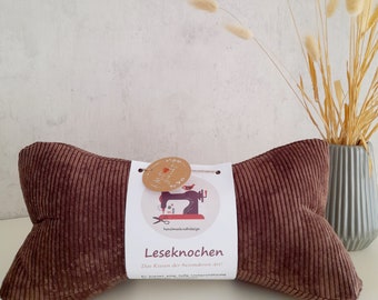 Cord Leseknochen Nackenkissen 36x18 cm,  Handmade dunkelbraun