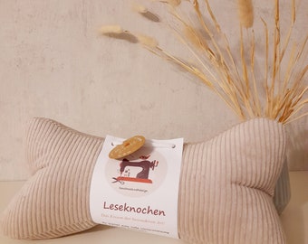 Cordstoff Leseknochen Nackenkissen 36x18 cm,  Handmade creme/beige