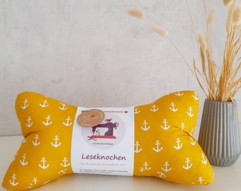 Leseknochen Nackenkissen 36x18 cm Handmade Anker gelb