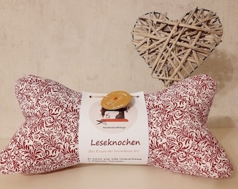 Leseknochen Nackenkissen 36x18 cm Handmade Blumenranken rot/weiß