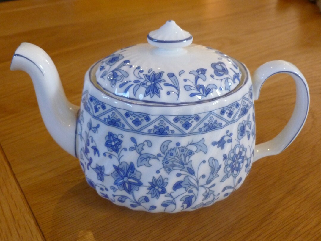 Vintage Blue and White Minton Shalimar Tea Pot, Fine Bone China, Made