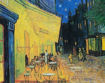 夜のカフェテラス、クッキングエプロン、ヴィンテージ絵画