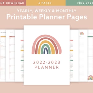 2022-2023 Yearly, Monthly & Weekly Planner, Millenial Rainbow, Printable Planner Letter, A4, A5, Half Letter Size