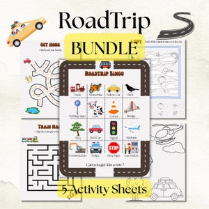 Paquete de actividades de viaje por carretera para niños: Bingo de coches, Veo veo, Laberintos y páginas para colorear. Libro de actividades para niños pequeños. Descarga instantánea. Tamaño A4 y carta.