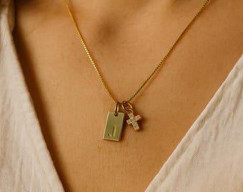 Personalized Necklace, Christian Necklace, Cross Necklace, Dainty Initial Necklace, Tiny Cross, Coworker Gift, Christian Jewelry