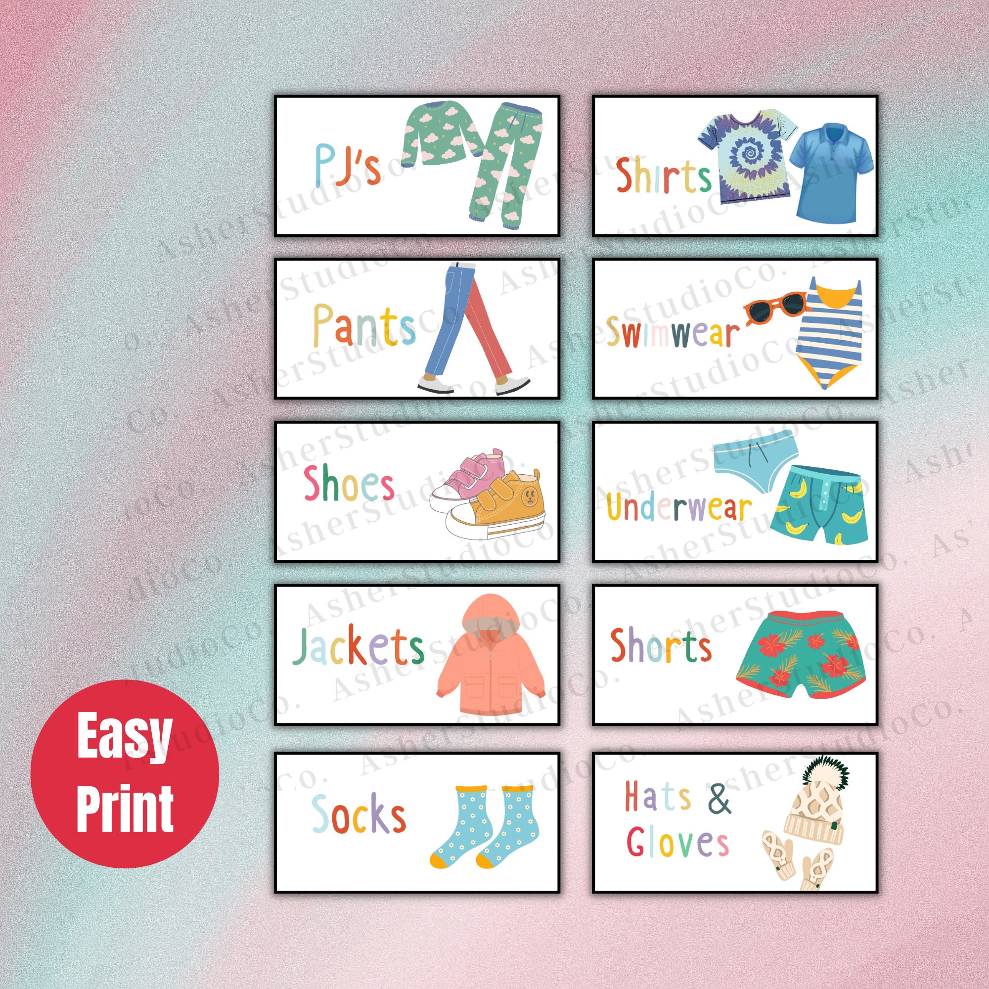 Pretty Drawer Labels Kids Dresser Drawer Labels, Kids Clothing Storage Stickers ...