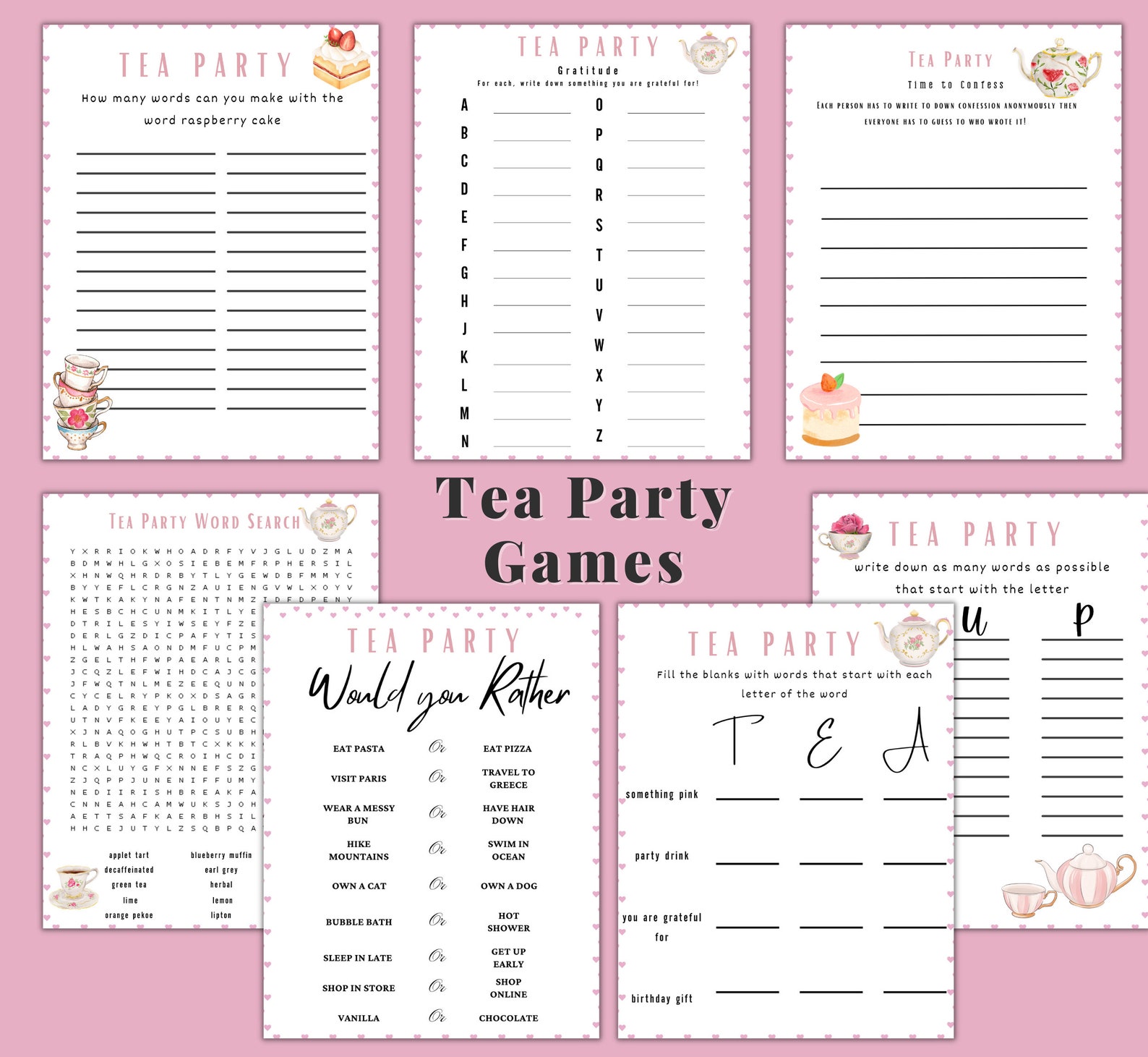 Tea Party Games Bundle Printable Tea Party Games Tea Party Favors ...