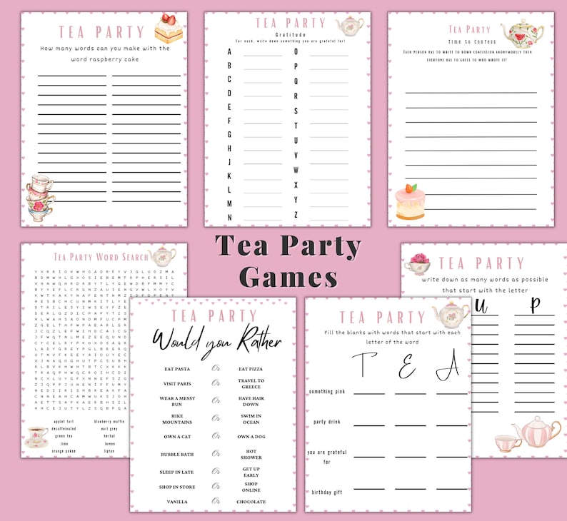 Tea Party Games Bundle Printable Tea Party Games Tea Party Favors ...