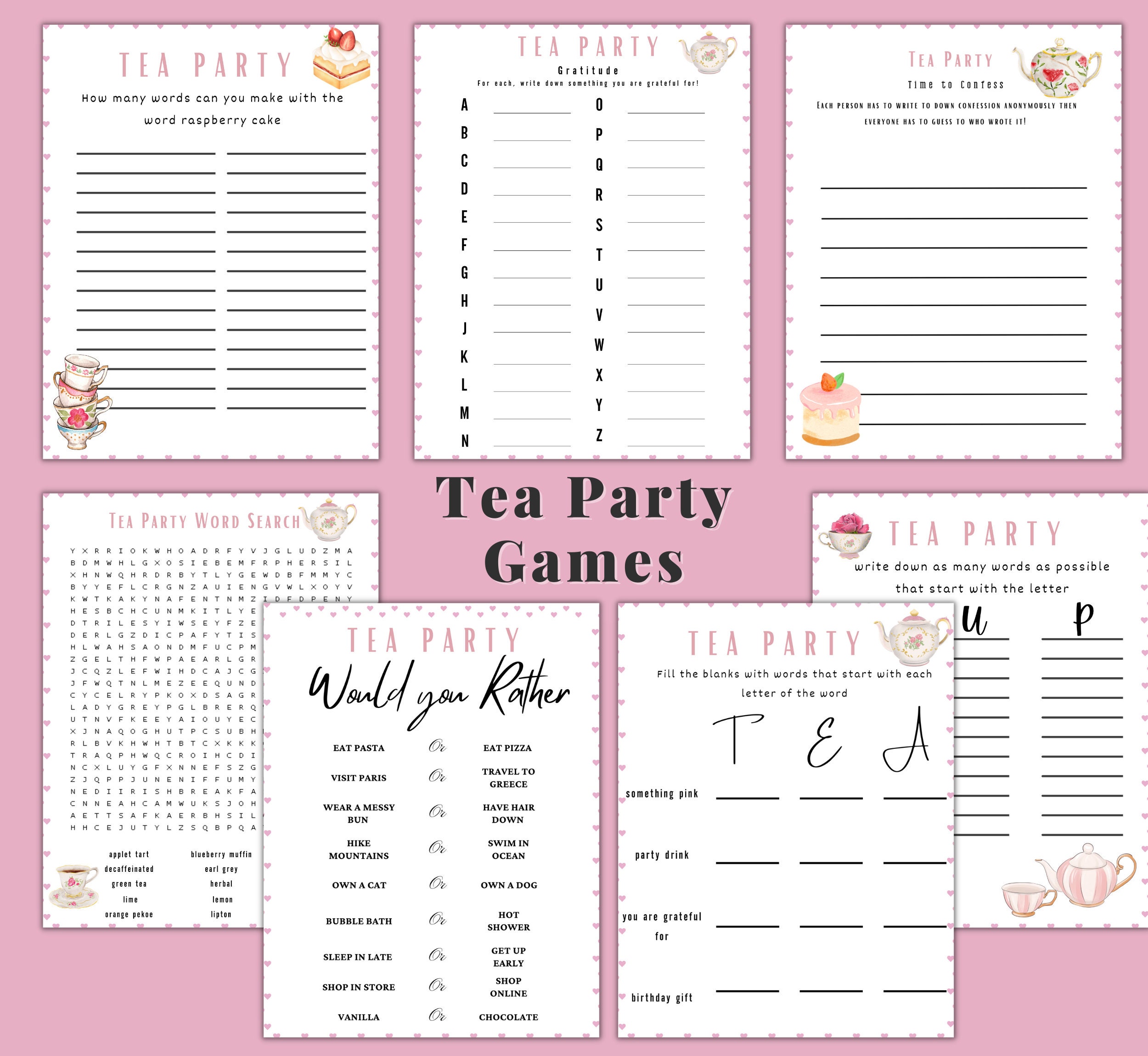 Tea Party Games Bundle Printable Tea Party Games Tea Party Favors ...