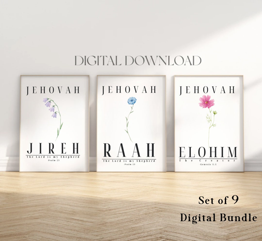 Hebrew Names of God Printable Wall Art, Jehovah Jireh Rapha Shalom Nissi Raah Shammah Elohim El ...