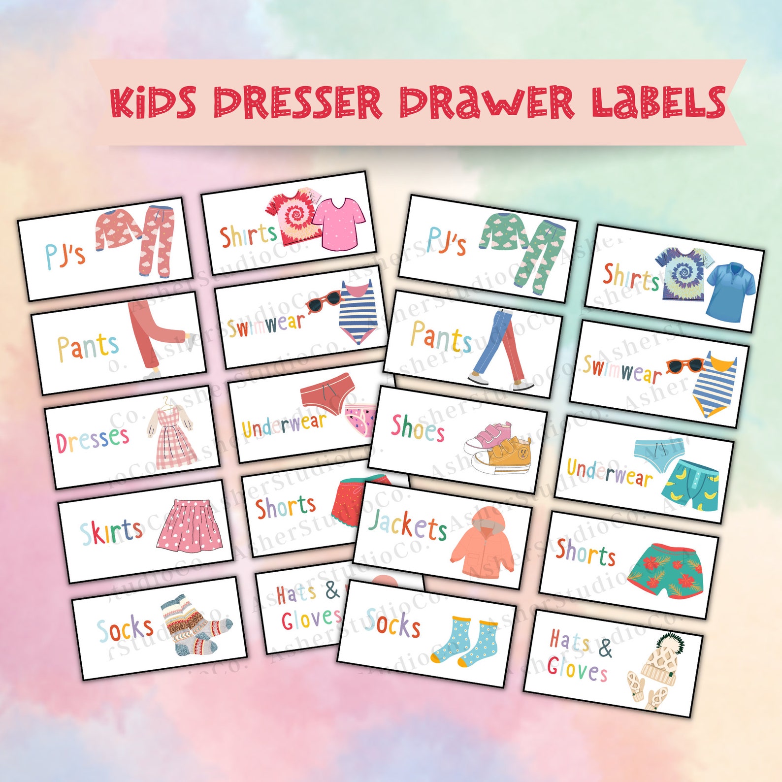 Kids Dresser Drawer Labels, Kids Clothing Storage Stickers