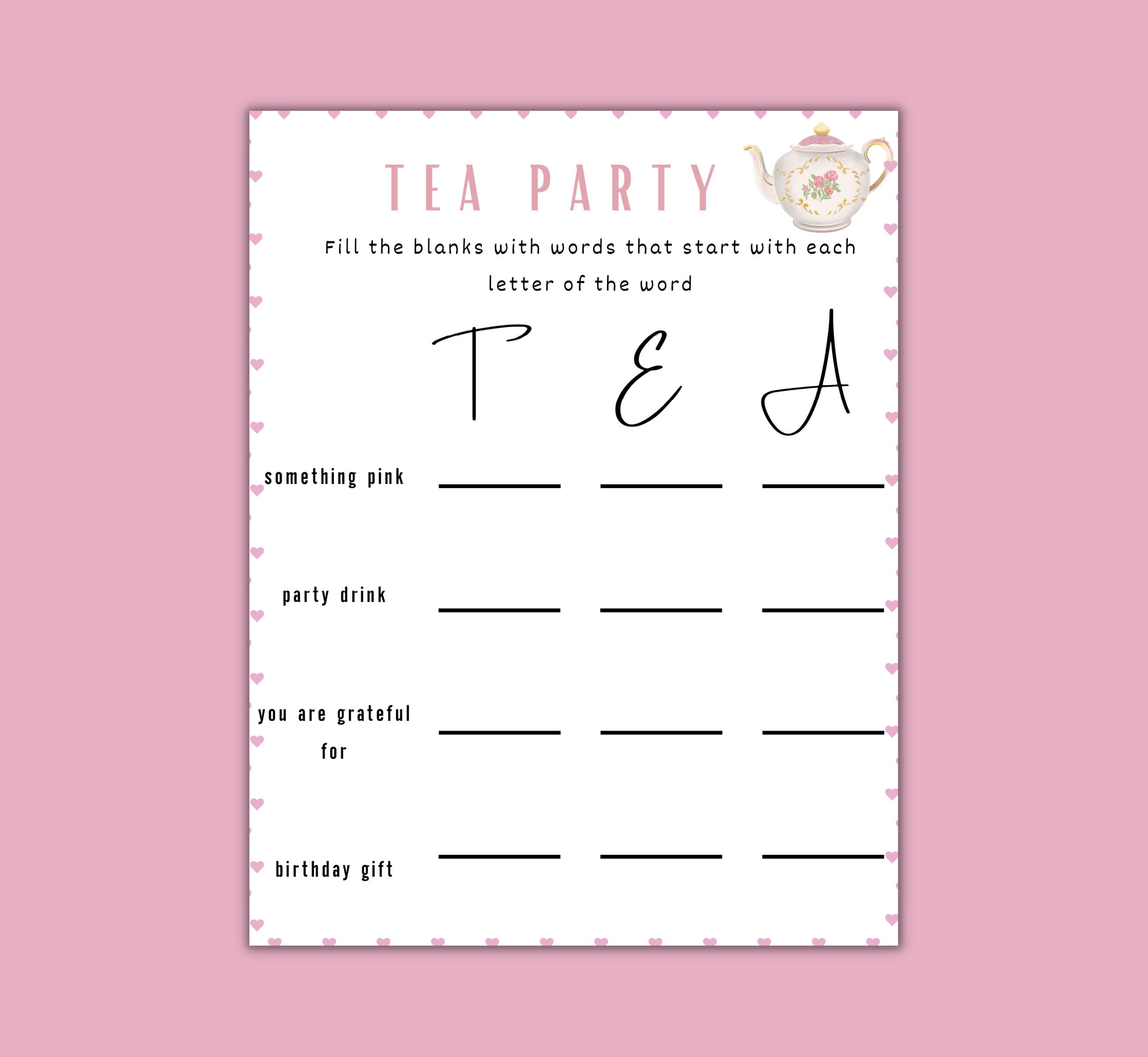 Tea Party Games Bundle Printable Tea Party Games Tea Party Favors ...