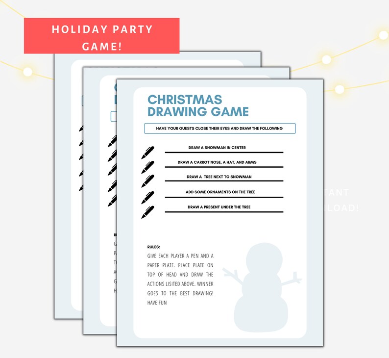 Printable Christmas Drawing Game for Office Holiday Parties or Family