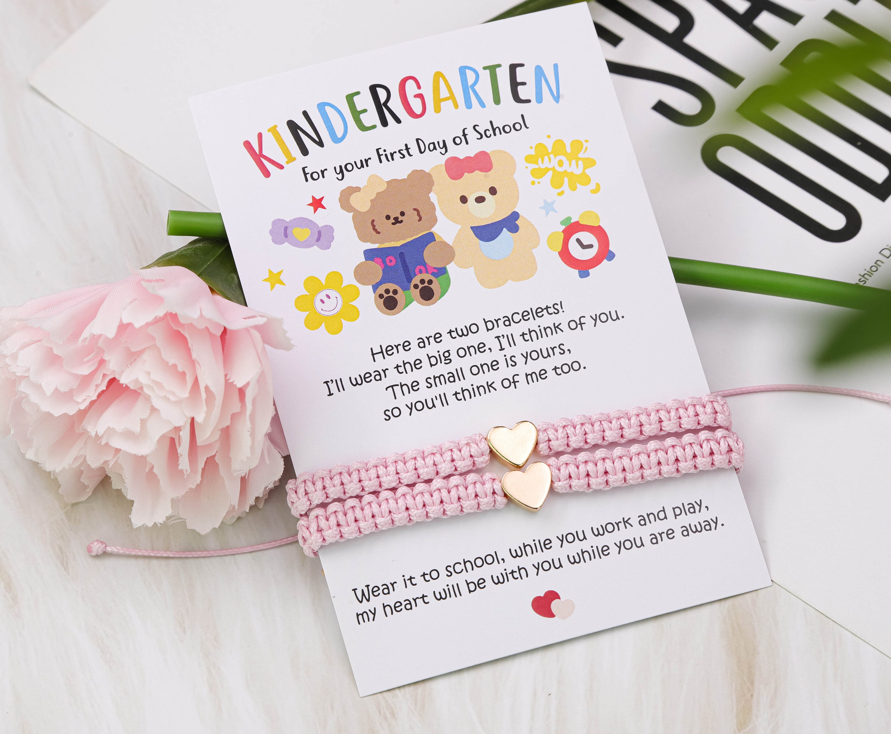First Day of Kindergarten Mommy and Me Gold Heart Matching Bracelets.Back To School Gifts,Family Bracelet,Wish Bracelet,Preschool Gift