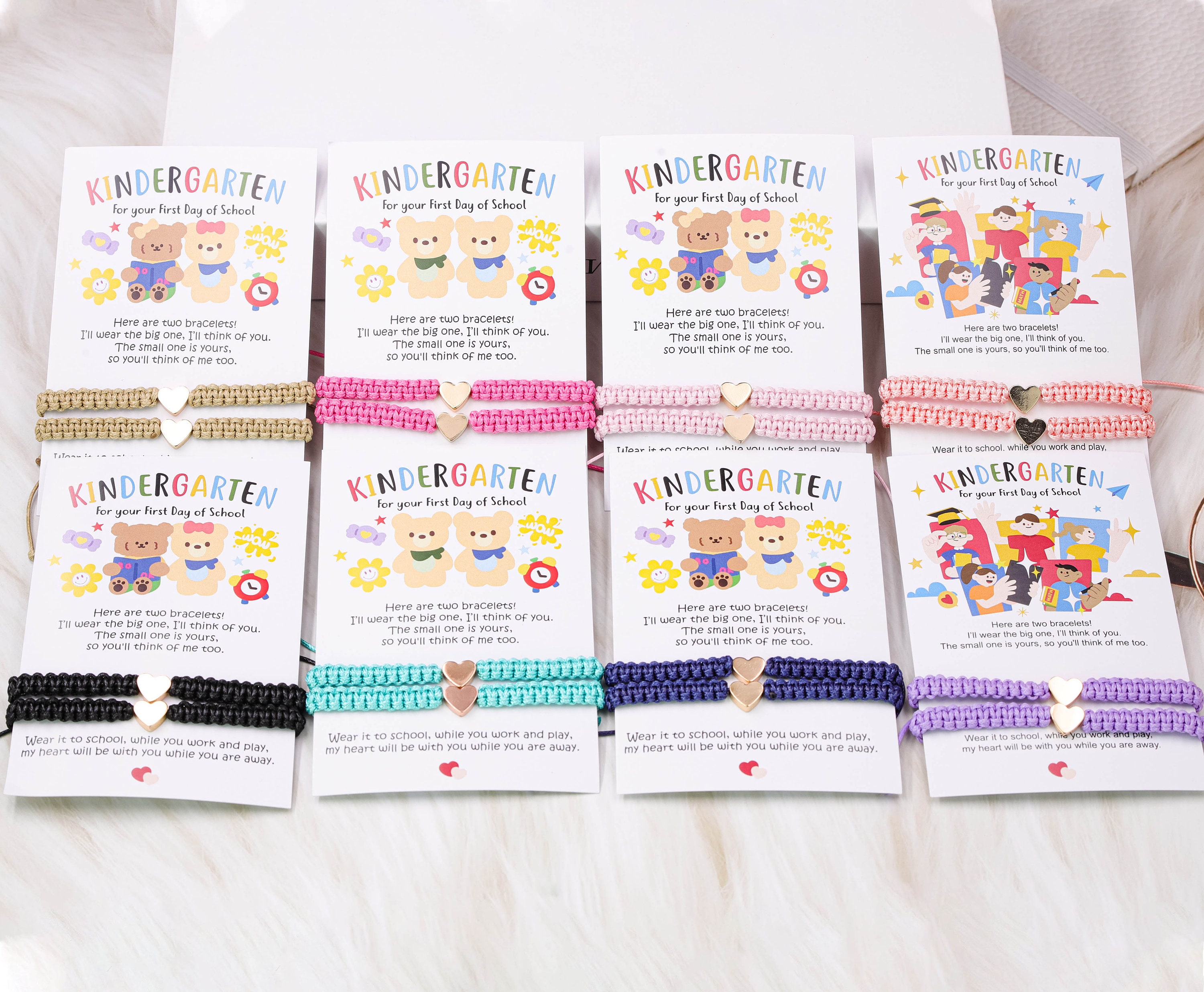 First Day of Kindergarten Mommy and Me Gold Heart Matching Bracelets.Back To School Gifts,Family Bracelet,Wish Bracelet,Preschool Gift