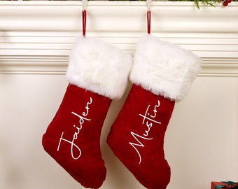 Personalized Red Plush Christmas Stocking,Family Christmas Stockings,Holiday Stockings Gifts,Monogram Stocking,Tradition Stockings