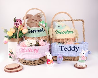 Personalized Easter Basket Liner Only,Custom Delicate Stripes Natural Easter Basket,Kids Seersucker Fabric,Monogrammed Bunny Tote, Bag Totes