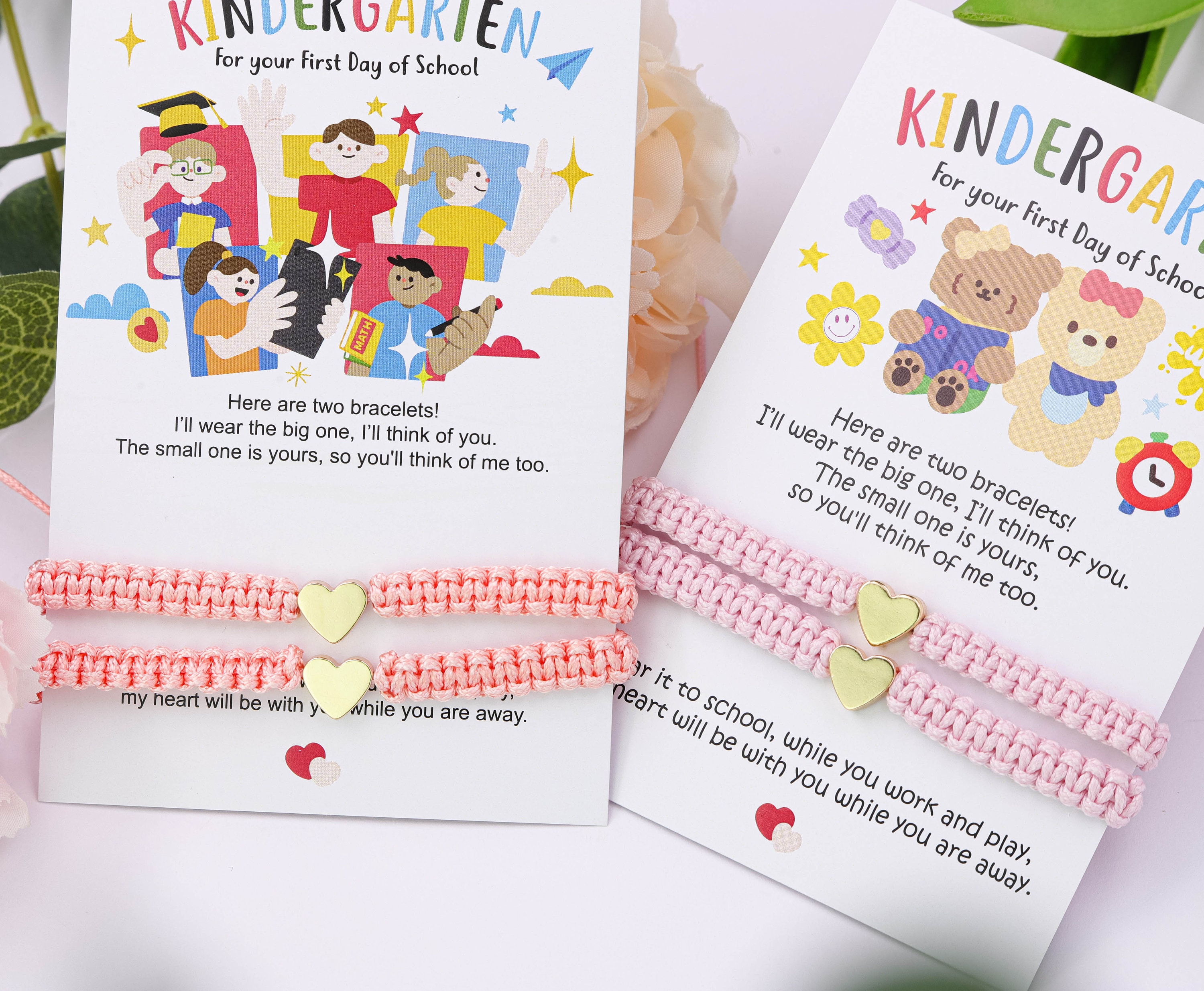 First Day of Kindergarten Mommy and Me Gold Heart Matching Bracelets.Back To School Gifts,Family Bracelet,Wish Bracelet,Preschool Gift
