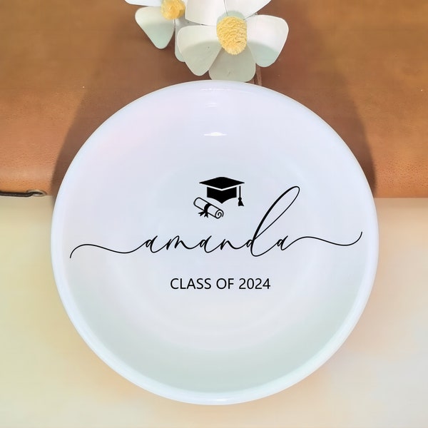 Personalized Graduation Jewelry Dish，Class of 2024 gift，College Graduation Gift for Her，Masters Degree Gifts, PHD Graduation Trinket Dish