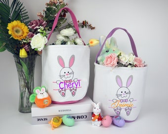 Panier de Pâques personnalisé avec nom personnalisé, adorable sac lapin, cadeaux de Pâques parfaits pour les enfants, idées uniques de panier de Pâques