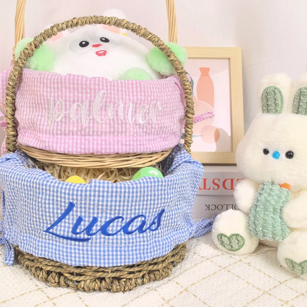 Girl Easter Basket Personalized Easter Basket Liner,Personalized Seersucker Easter Basket Liner with Name,Monogram Basket Liner for Boy Gift