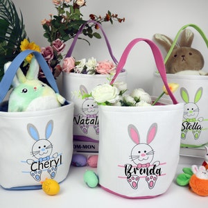 Monogram Easter Bag,Personalized Bunny Bags with Custom Name, Thoughtful Easter Gifts for Kids, Handcrafted Easter Basket Bag