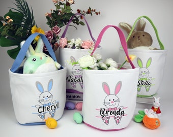 Sac de Pâques monogramme, sacs lapin personnalisés avec nom personnalisé, cadeaux de Pâques bien pensés pour les enfants, sac panier de Pâques fabriqué à la main