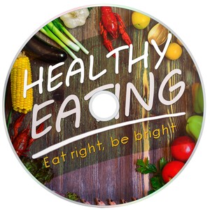 K&ouml;nnte beinhalten: Eine wei&szlig;e Holzscheibe mit den Worten "Healthy Eating" in wei&szlig; auf gelbem Hintergrund. Der Text "Eat right, be bright" ist in gelb auf wei&szlig;em Hintergrund geschrieben. Die Scheibe ist von verschiedenen Fr&uuml;chten und Gem&uuml;se umgeben, darunter Mais, Auberginen, Zitronen und gr&uuml;ne Paprika.