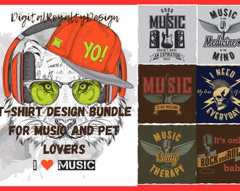 Harmonia de estilo: pacote de design de camisetas para amantes de música e animais de estimação - delícia de impressão sob demanda