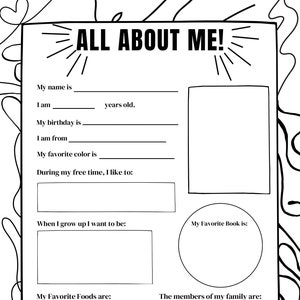 All about me reusable, digital, printable, worksheet for kids.