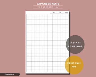 JAPANESE NOTE for learners, Great for students, college, university and home, Hiragana, Katakana, Kanji, A4, Printable , instant download
