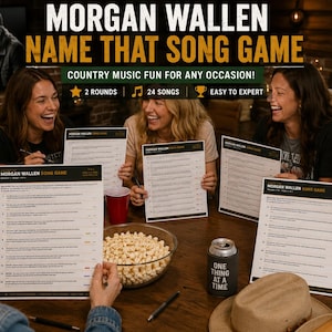 Jogo "Adivinhe a Música" do Morgan Wallen | Jogo para Festa de Música Country | Quiz para Imprimir | Despedida de Solteira | Noite das Meninas | Jogo para Tocar no Estacionamento |