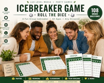 Icebreaker Roll the Dice Spiel Printable | 108 Gesprächsstarter | Teambildungsspiel | Familienfest Spiel | Aktivitäten im Klassenzimmer