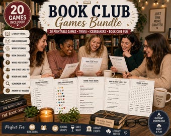 Book Club Party Games Bundle Printable PDF | Literary Trivia, Book Emoji Quiz, Reading Games and Icebreakers | Book Lover Gift
