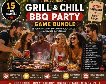 BBQ Party Game Bundle Printable | 15 Cookout and Backyard BBQ Games | Summer Party Activities | Instant Download PDF