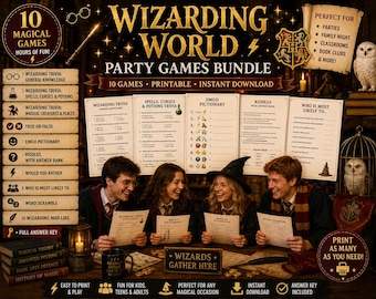 Harry Potter Wizarding World Party Games Bundle Printable PDF | Fantasy Trivia, Emoji Quiz, Riddles and Magical Party Games | 10 Games
