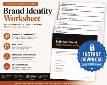 Brand Identity Worksheet | Brand Strategy Workbook | Digital Download | Small Business Branding | Marketing Worksheet | Brand Audit & Guide