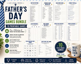 Father's Day Games Bundle | 10 Printable Father's Day Party Games for Families | Dad Trivia Feud Mad Libs Instant Download
