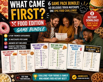 Which Came First? Food Edition Game Bundle | 144 Food Brand Matchups | Candy, Fast Food, Snacks, Soda, Ice Cream & Cereal Trivia Game