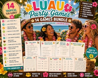 Luau Party Games Bundle Printable PDF | Hawaiian Trivia, Tropical Party Games and Luau Activities | 14 Games | Instant Download